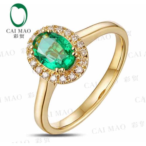 CaiMao 0.76 ct Natural Emerald 18KT/750 Yellow Gold 0.16 ct Round Cut Diamond Engagement Ring Jewelry Gemstone