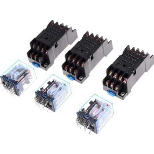 One Set MY4NJ Electronic Micro Relay 4NO 4NC LED Indicator Power Relay DIN Rail 14 Pin Mini relay with Socket DC12V 24V AC220V