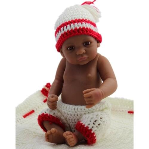 Full Soft Silicone Reborn Baby Doll 11 Inch African American Baby Doll Black Girl Real Baby Life Doll Lovely Baby Boy Doll Gift