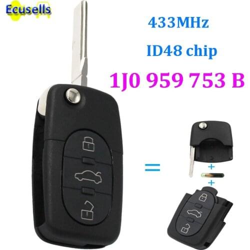 Keyless Entry Fob 1J0 959 753 B 1JO959753B FLIP KEY REMOTE CONTROL TRANSMITTER FOR VOLKSWAGEN VW PASSAT GOLF BEETLE BORA POLO