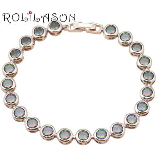 ROLILASON simple mini Round cut Multicolor Zircon silver Bracelet for women Health Nickel Lead free Fashion jewelry TB547