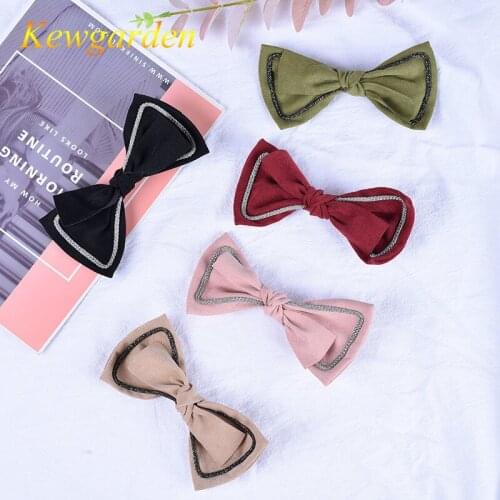 Kewgarden Children retro double velvet bow hair clip girls simple fashion temperament hair clip 6pcs