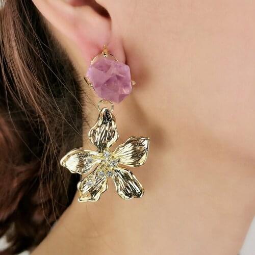 MANILAI Statement Stone Metal Flower Drop Earrings Gold Color Women Alloy Dangles Earrings 2021 Accessories Fashion Jewelry
