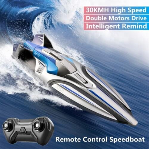 Double Motor Drive High-speed Racing RC Boat 30KM/H Sealed Waterproof Intelligent Alarm LED Night Light Remote Control Speedboat