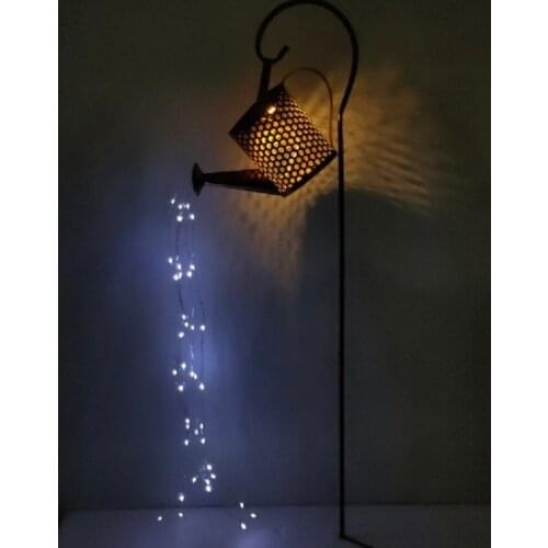 LED Kettle Solar Light Wrought Iron Watering Can Fairy String Lamp Outdoor Waterproof Yard Art Ornament Garden Park Lighting