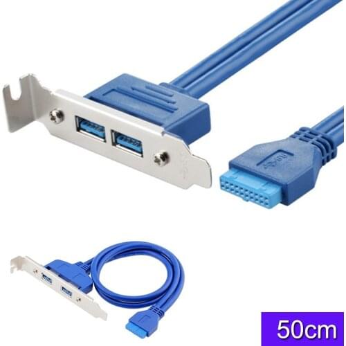 USB 3.0 Dual Female Plug and Play Mount to Motherboard 20pin Header Cable 0.5m