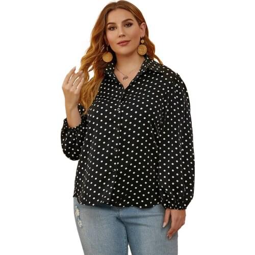 Spring Autumn Dot Print Casual Blouses Plus Size Shirts Women Tops Loose Thin Lantern Sleeve Casual Blusas Mujer De Moda TJR909