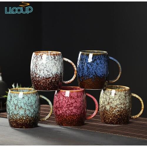Vintage Coffee Mug Unique Retro Style Ceramic Cups, 500ml Kiln-Change Glaze Process Breakfast Cup Creative Gift for Friends