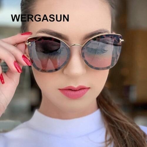 WERGASUN 2020 Fashion Color Luxury Cat Eye Elegant Sunglasses Woman Oculos De Sol Men Twin Beam Oversized Sun Glasses UV400
