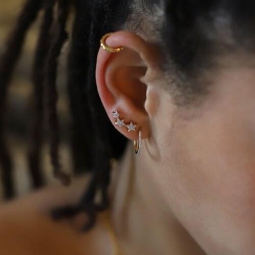 WTLTC 925 Sterling Sliver Triple Star Stud Earrings for Women Delicate Cubic Zirconia Studs Earrings Constellation Jewellery