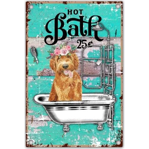 Funny Dog Bathroom Quote Retro Farmhouse Metal Tin Sign for Dog Lover, Dog Owner, Friend Gift