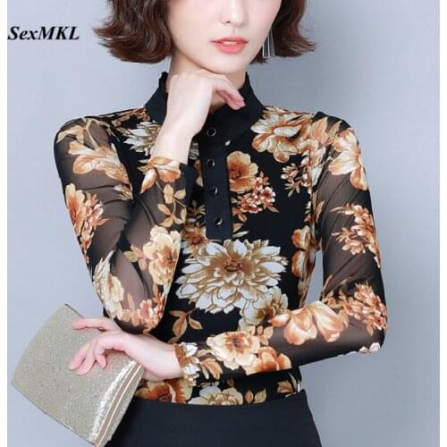 Women Winter Floral Printed Blouses 2020 Fashion Long Sleeve Elegant Ladies Tops Korean Clothes Sexy Office Blouse Plus Size