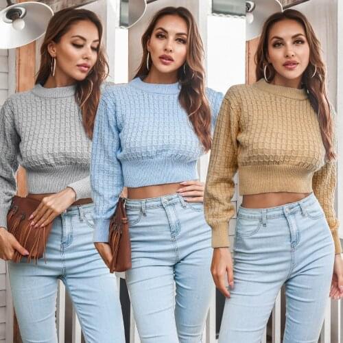 Women Autumn Sweater 2021 Full Sleeve Solid Color Knitted Fashion Casual Winter Female Knitwear Crop Top Femme Pullovers C3042