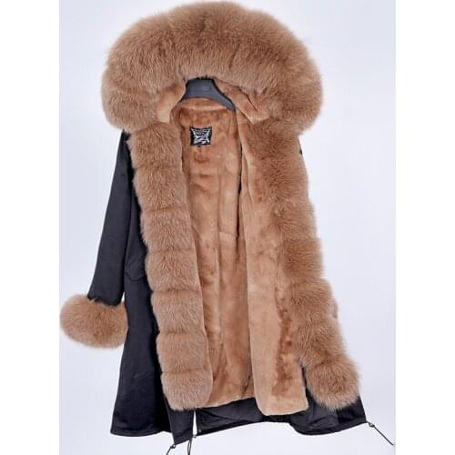 RosEvans 2020 New Pink Fox Fur Winter Women Coat Real Fur Parka Over The Knee Womens Thick Detachable Inner Jacket Plus Size