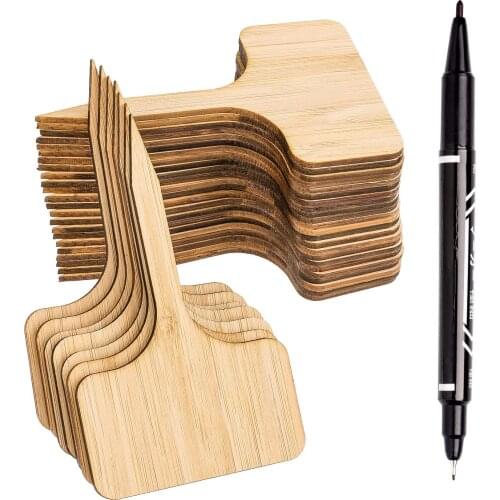 10 PCS Bamboo Plant Label T-Shaped Plant Plug Label Paste Label And Marker Pen For Nursery Cultivation Ornamental Plants Potted