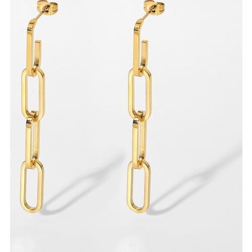 18K Gold Plated Stainless Steel Drop Earring For Women Girls New Trend Long Chain Link Earrings Jewelry