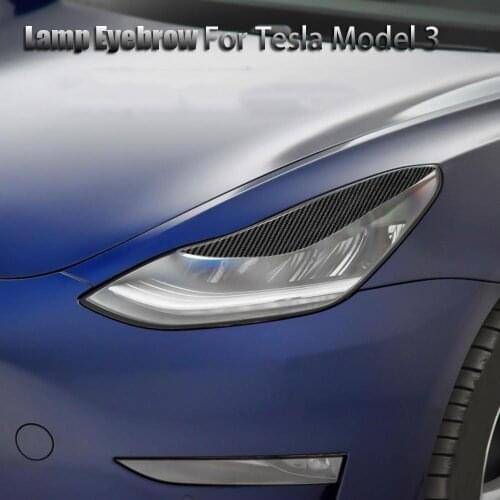 2pcs Lamp Eyebrow Car Headlight Cover Eyelids Eyebrow For Tesla Model 3 -2020 Black Carbon Fiber Look Eyelid Trim Decorative