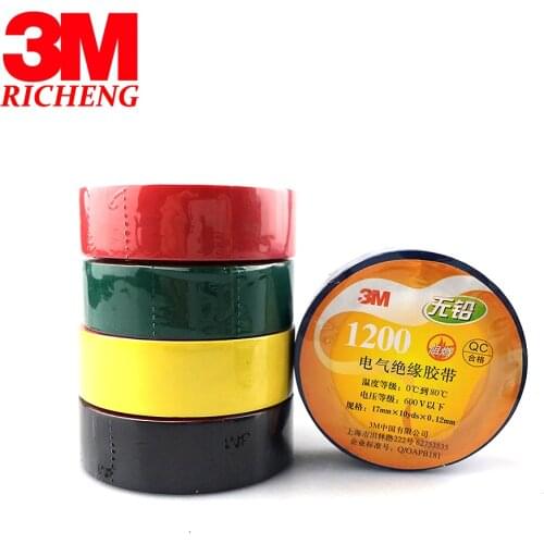 5pcs High Voltage 3M Vinyl Electrical 5 Colors Tape 1200# Leaded PVC Electrical Insulation Tape 17mm *10m*0.12mm