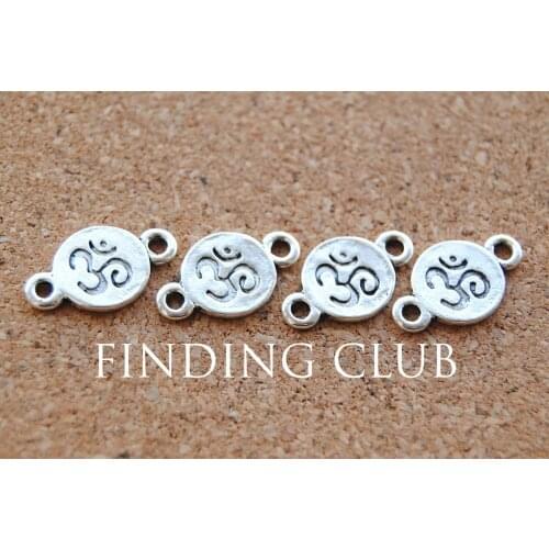 50 pcs Silver Color OM Aum Ohm Mantra Sign Disc Charm DIY Metal Bracelet Necklace Jewelry Findings A910