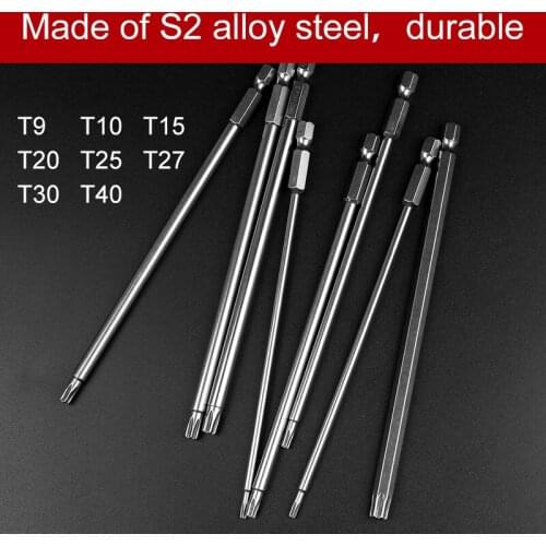 8Pcs Screwdrier T9-T40 150mm Lenght Magnetic Torx Screwdriver Bits 1/4" Hex Shank S2 Steel Electric Screwdrier Tool Turn Screw