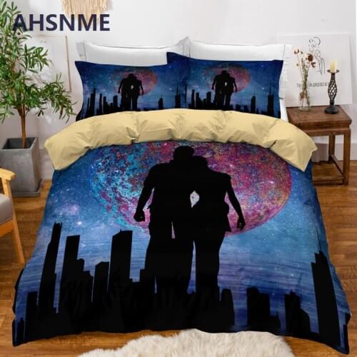 AHSNME Lovers Bedding Set Blue Starry Sky Duvet Cover Sets High Digital Printed Pillowcases King Queen Size