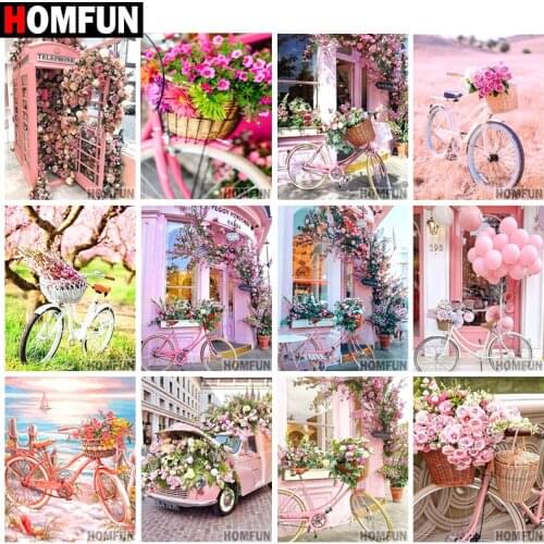 HOMFUN Diamond Painting Full Square/Round Drill 5D DIY "Bicycle flower" Daimond Embroidery Rhinestone Cross Stitch Home Decor