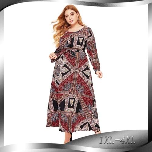 Arab Middle East Abaya Fashion Hui Long Dress Loose Plus Size Retro Four Seasons Long-sleeved Muslim Woman Dress