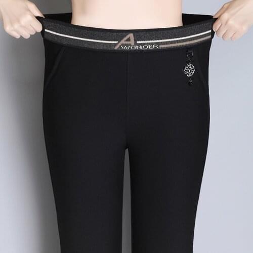 Big Yards 2020 Spring Autumn Black Pants Women Ribbing Elastic Waist Trousers Ladies a Pencil Slim Skinny