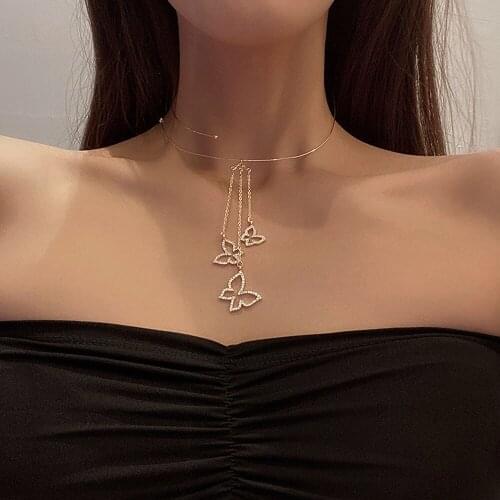 Fringed butterfly necklace female light luxury niche design pendant ins cold wind trend net red clavicle chain female