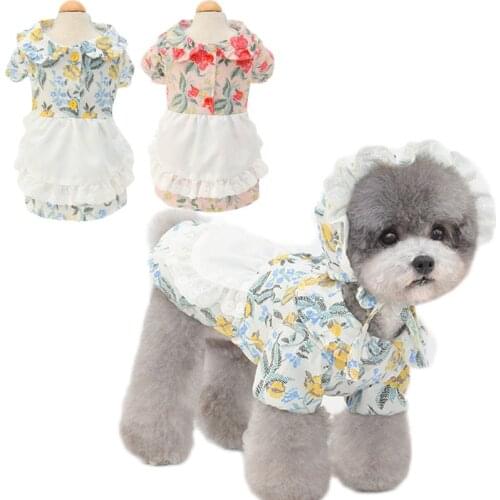 Floral Pet Clothes Girls Dress Maid Designs for Small Dogs Chihuahua White Lace Apron Decor Cat Dress Shirt For Princess Summer