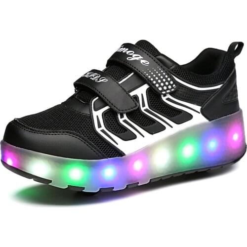 USB Charging Children Casual Roller Shoes Boys and Girls Sneakers LED Lighted Flashing Kids Shoes With Wheels DX008