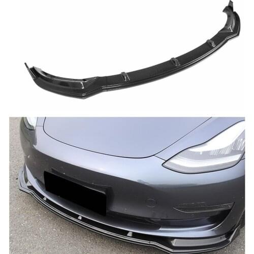 For Tesla Model 3 2017-2020 Sedan 4-Door Carbon Fiber Look Car Exterior Lower Splitter Chin Cover Plate Front Bumper Spoiler Lip