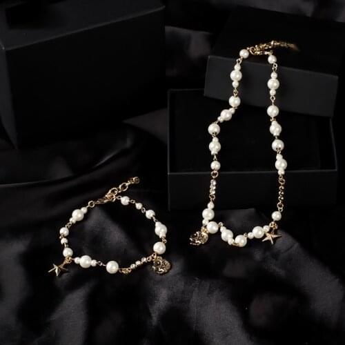 Hot Pearl fashion luxury brand punk style gold beautiful necklace bracelet set party Christmas gift jewelry Choker necklace
