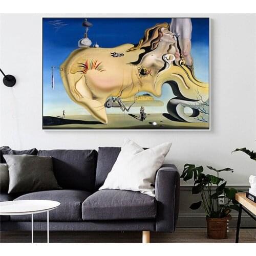 Famous Artwork Salvador Dali Face of the Great Masturbator Painting Canvas Poster Print Cuadros Wall Art Picture For Living Room