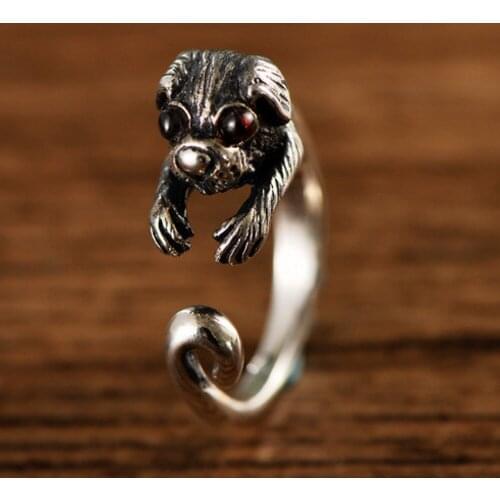 2020 new solid s925 pure silver jewelry fashion animals cute pet ring vintage Thai silver dog opening man and woman ring