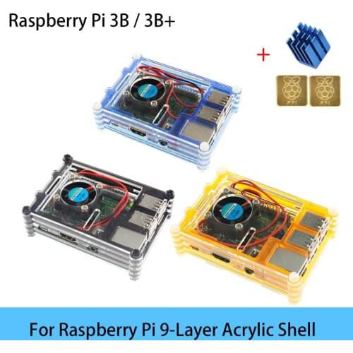 For Raspberry Pi 3B Plus Case Shell Box 9 layer Acrylic Shell Cover CPU Cooling Fan and Heat Sink for Raspberry Pi 3 Model B