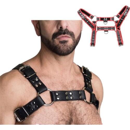 Leather Mens Shoulder Chest Muscle Bondage Harness Straps Sexy Lingerie Club Costume Adjustable Restraint Belts Erotic Sex Toys