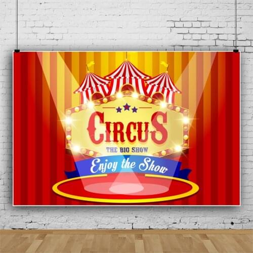Laeacco Circus Satge Stripes Tent Baby Birthday Backgrounds Red Curtain Spotlight Customzied Poster Photographic Backdrop Banner