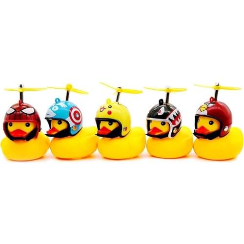 Cute Rubber Duck Toy Car Ornaments Yellow Duck Car Dashboard Decorations Bike Gadgets with Propeller Helmet