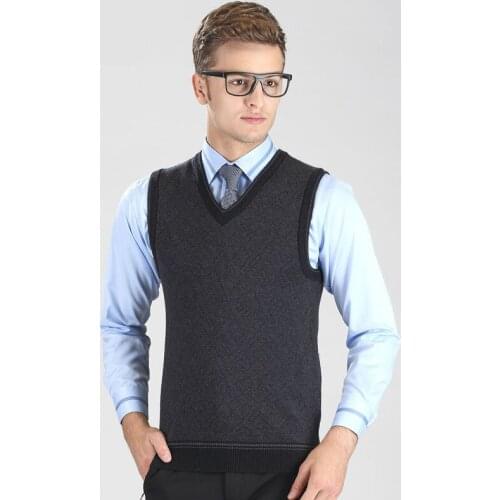 Mens Wool Vest Swater V-neck Slim Fit Patchwork Sleeveless Autumn Winter Fashion Clothes Knitted Cotton Casual Male Coat