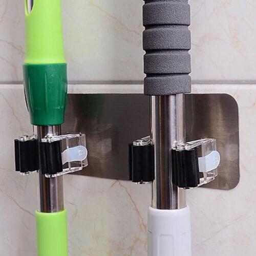 1Pc Mop Broom Holder Wall Mounted Mop Holder Household Adhesive Storage Broom Hanger Mop Hook Racks Kitchen Bathroom Organizer