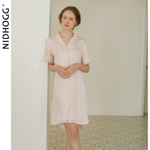 2020 New Female Pocket More Color Satin Nightgown Solid Short Women Sleepwear Summer Sleeping Dress Home Night Gown Sleepshirts