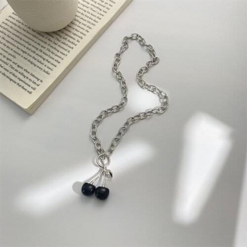 Adolph 2021 New Korean Black Cherry Pendant Necklace Lovely Statement Chain Choker Collar Necklaces Jewelry for Ladies For Women