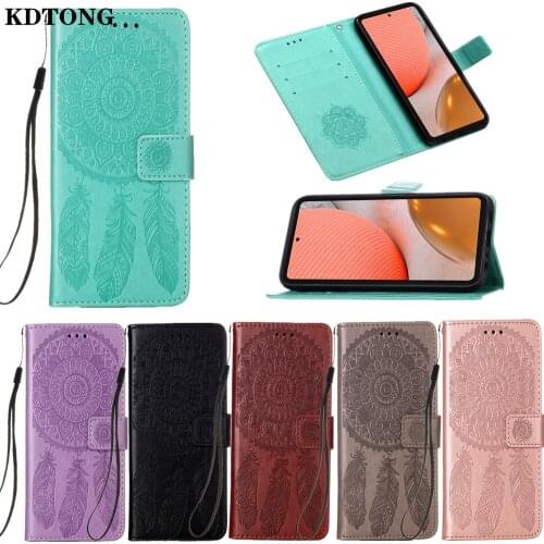 Full Cover Phone Case for Samsung Galaxy A72 A52 5G 4G S21 Ultra Plus A12 A02S Shell Embossed Dreamcatcher Flip Wallet Holster