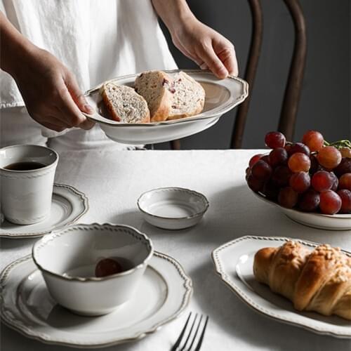 European-style Retro Relief Ceramic Plate Western Dinner Plate Porcelain Tableware Set Creative Steaks Dinner Dish Household Set