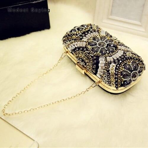 Luxury Oval Beaded Wedding Party Handbags 2018 with Crystal Women Black Satin Clutch Bags Prom Evening Purse Wedding Accessories