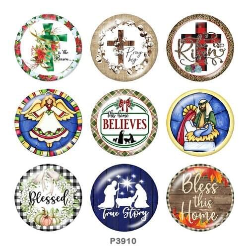 Christmas BLESSED CROSS 12mm/18mm/20mm/25mm/30mm Round glass cabochon flat back Making findings snap button jewelry P3910