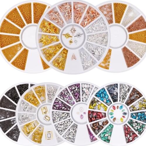 Rose Gold Silver Hollow 3D Nail Decoration in Wheel Geometry Plated Metal Nail Studs Charm Alloy Manicure Accessories