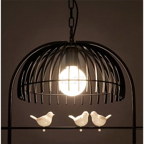 Modern Pendant Lamp Restaurant Living Room Iron Cage Pendant Lights Creative Coffee Study Room Resin Birds Hanging Lamp