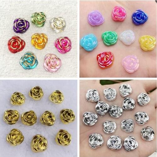 Rose Flower Stick On Resin Rhinestones Flatback Crystals DIY Stick-on Stones Flower Beads 40 pcs/pack 14mm -E04